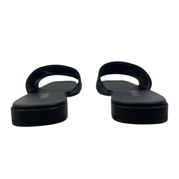 Prada Saffiano Triangle Logo Plaque Slide Flat Sandal Black Size 36.5 - Picture 8 of 11